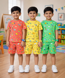 Boys Cotton Cartoon Printed Kids Co-ord Set Combo | Age 1 to 10 Years | Tshirt & Shorts (Combo Set Pack of 3)