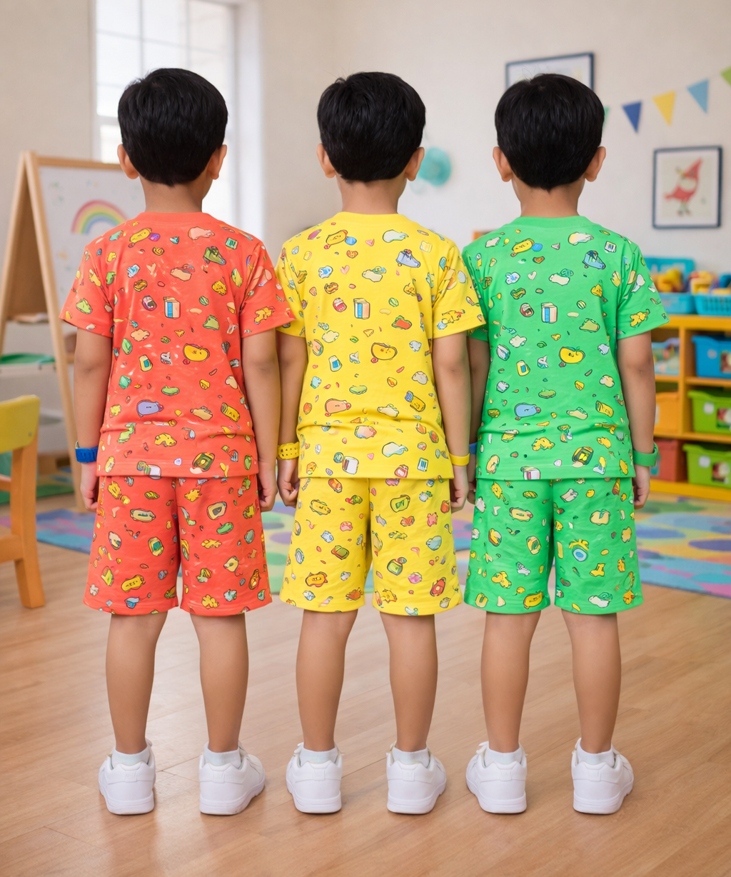 Boys Cotton Cartoon Printed Kids Co-ord Set Combo | Age 1 to 10 Years | Tshirt & Shorts (Combo Set Pack of 3)