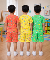 Boys Cotton Cartoon Printed Kids Co-ord Set Combo | Age 1 to 10 Years | Tshirt & Shorts (Combo Set Pack of 3)