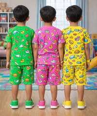 Boys Cotton Cartoon Printed Kids Co-ord Set Combo | Age 1 to 10 Years | Tshirt & Shorts (Combo Set Pack of 3)