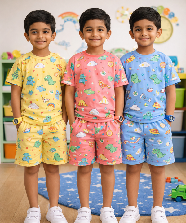 Boys Cotton Cartoon Printed Kids Co-ord Set Combo | Age 0 to 4 Years | Tshirt & Shorts (Combo Set Pack of 3)