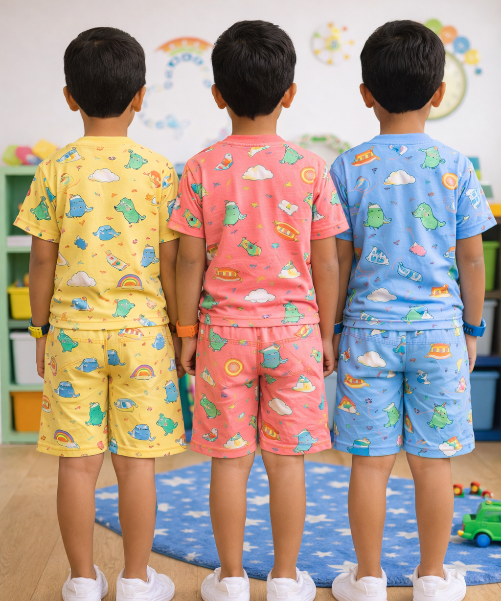 Boys Cotton Cartoon Printed Kids Co-ord Set Combo | Age 1 to 10 Years | Tshirt & Shorts (Combo Set Pack of 3)