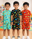 Boys Cotton Cartoon Printed Kids Co-ord Set Combo | Age 1 to 10 Years | Tshirt & Shorts (Combo Set Pack of 3)