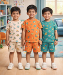 Boys Cotton Cartoon Printed Kids Co-ord Set Combo | Age 1 to 10 Years | Tshirt & Shorts (Combo Set Pack of 3)