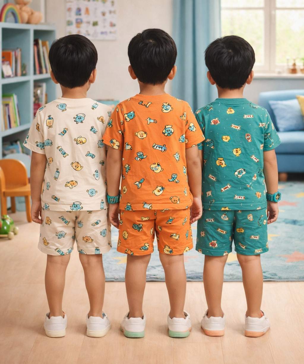 Boys Cotton Cartoon Printed Kids Co-ord Set Combo | Age 1 to 10 Years | Tshirt & Shorts (Combo Set Pack of 3)