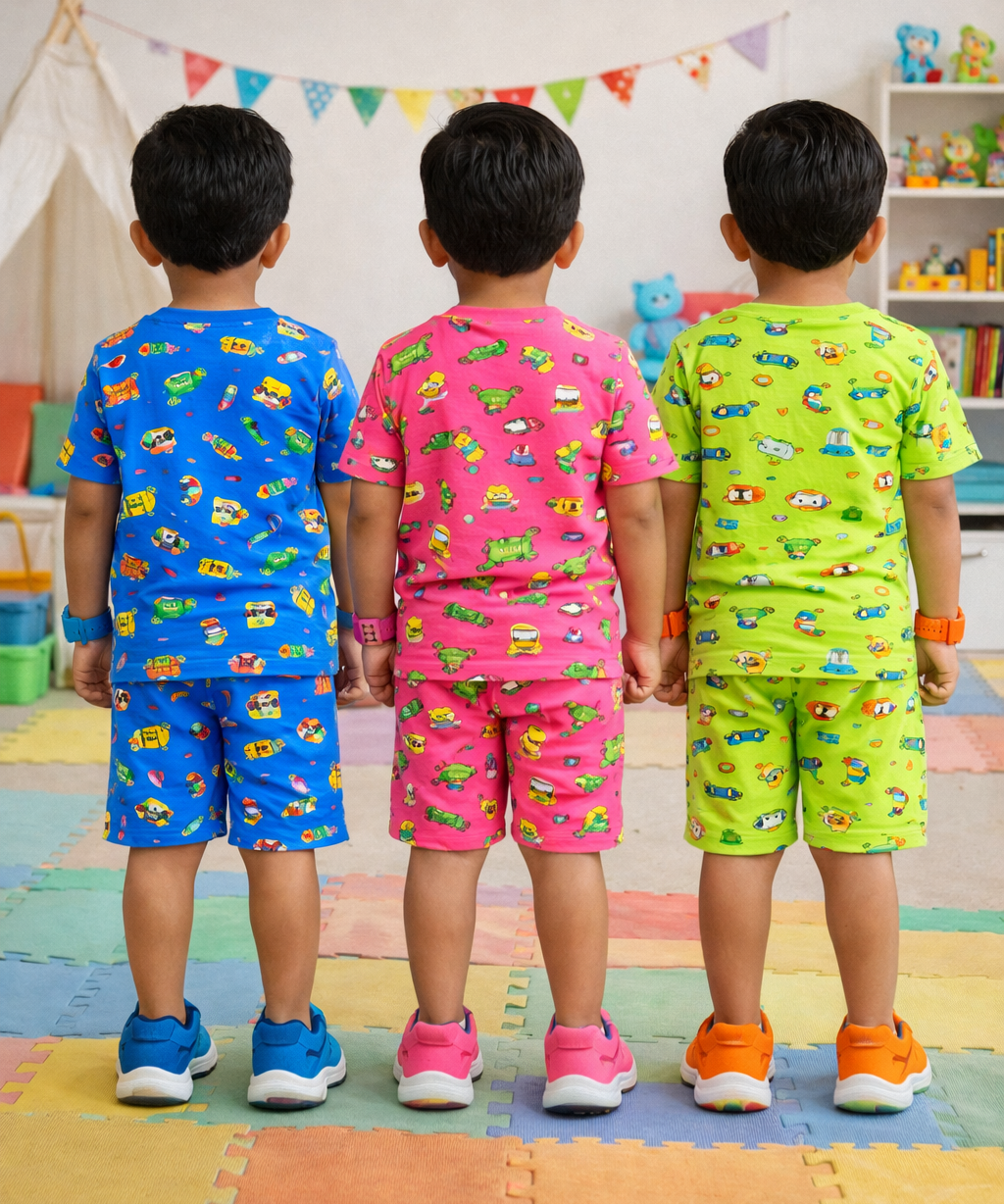 Boys Cotton Cartoon Printed Kids Co-ord Set Combo | Age 1 to 10 Years | Tshirt & Shorts (Combo Set Pack of 3)