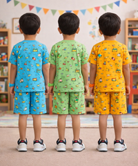 Boys Cotton Cartoon Printed Kids Co-ord Set Combo | Age 1 to 10 Years | Tshirt & Shorts (Combo Set Pack of 3)