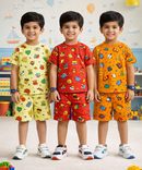 Boys Cotton Cartoon Printed Kids Co-ord Set Combo | Age 1 to 10 Years | Tshirt & Shorts (Combo Set Pack of 3)