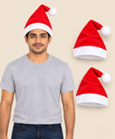 Christmas Santa Claus Cap for Adult Men and Women Unisex | Fleece Fabric | Red Color & Border White Cuff (Combo Pack)