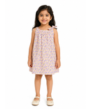 Girls Floral Printed Sleeveless Cotton A-Line Dress with Shoulder Bow | Casual Summer Frock for Kids | Age 1 to 10 Years