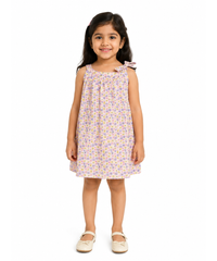 Girls Floral Printed Sleeveless Cotton A-Line Dress with Shoulder Bow | Casual Summer Frock for Kids | Age 1 to 10 Years