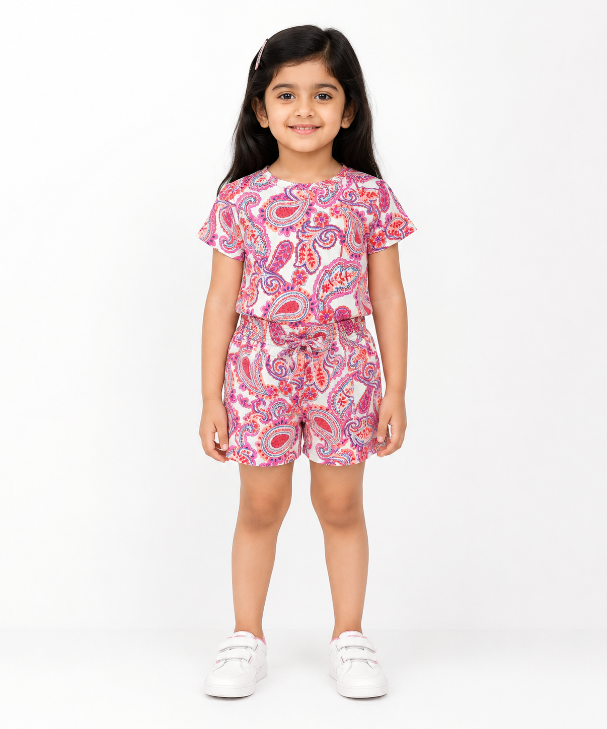 Girls Pink Paisley Printed Top & Shorts Co-Ord Set | Soft Cotton Summer Outfit for Kids | Age 1 to 8 Years