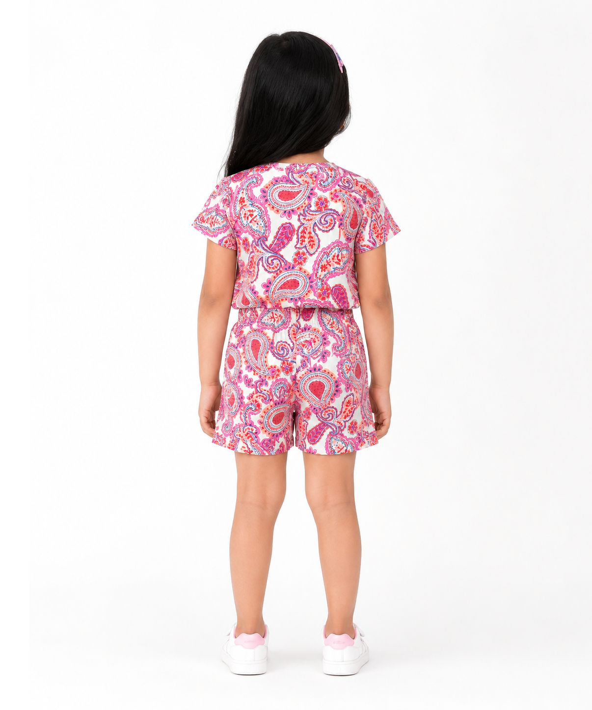 Girls Pink Paisley Printed Top & Shorts Co-Ord Set | Soft Cotton Summer Outfit for Kids | Age 1 to 8 Years
