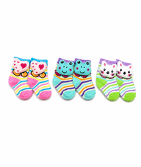 Cute Cartoon Animal Baby Kids Ankle Socks | Age 0-12 Months | Soft Cotton Anti-Slip Toddler Socks for Boys & Girls | Pack Of 3 Pairs Set Combo