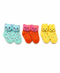 Cute Cartoon Animal Baby Kids Ankle Socks | Age 0-12 Months | Soft Cotton Anti-Slip Toddler Socks for Boys & Girls | Pack Of 3 Pairs Set Combo