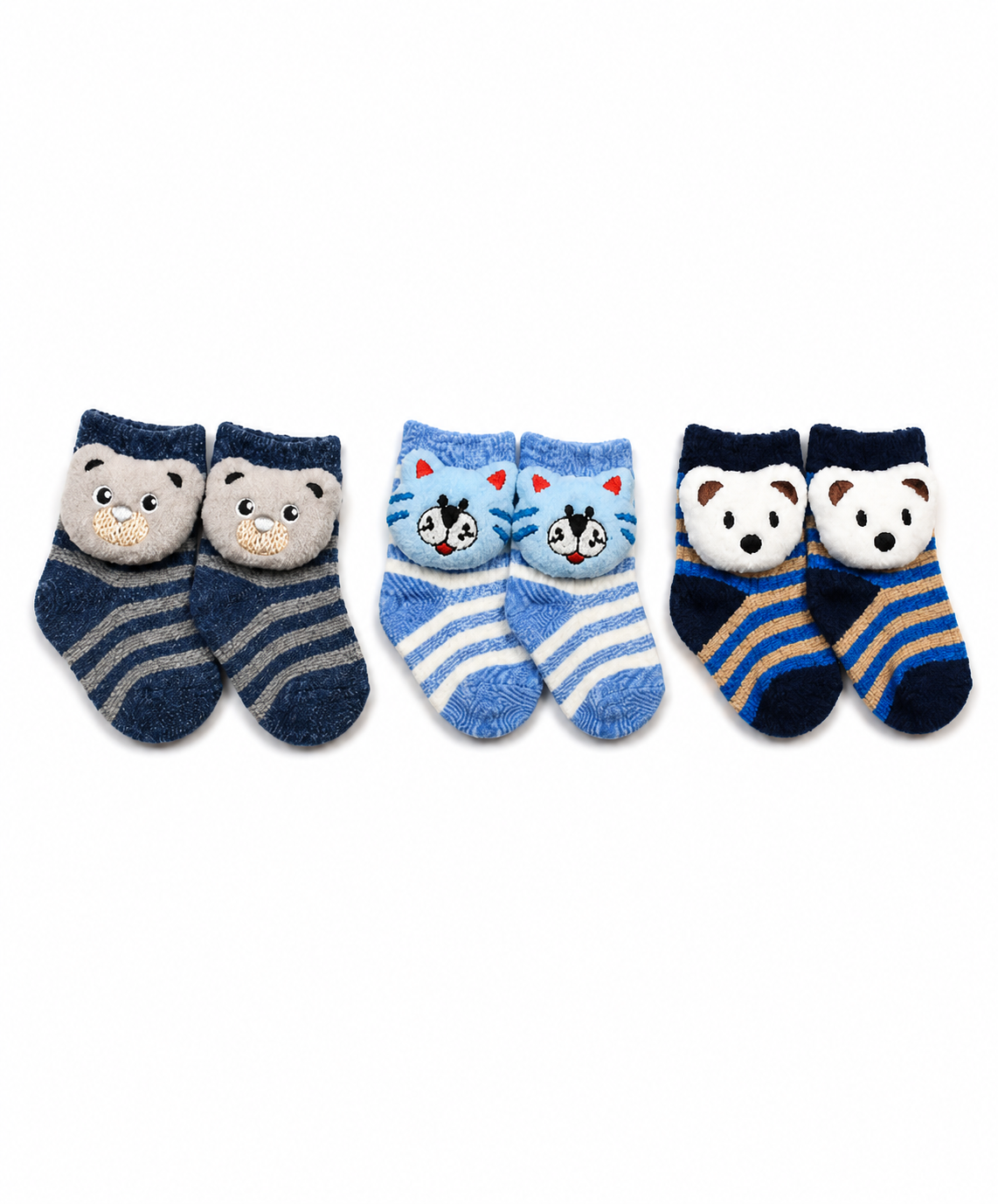 Cute Cartoon Animal Baby Kids Ankle Socks | Age 0-12 Months | Soft Cotton Anti-Slip Toddler Socks for Boys & Girls | Pack Of 3 Pairs Set Combo