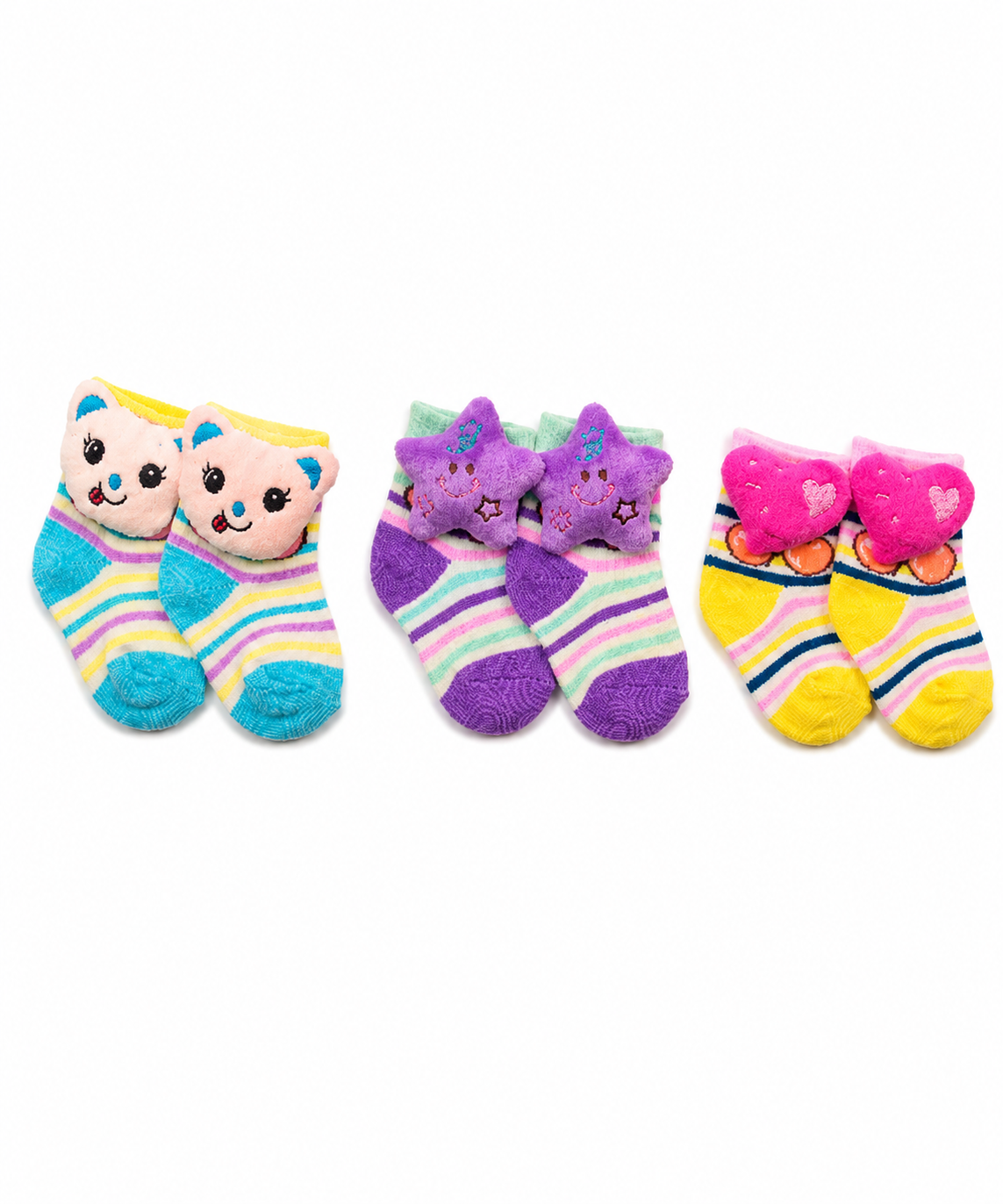 Cute Cartoon Animal Baby Kids Ankle Socks | Age 0-12 Months | Soft Cotton Anti-Slip Toddler Socks for Boys & Girls | Pack Of 3 Pairs Set Combo