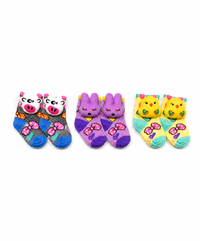 Cute Cartoon Animal Baby Kids Ankle Socks | Age 0-12 Months | Soft Cotton Anti-Slip Toddler Socks for Boys & Girls | Pack Of 3 Pairs Set Combo