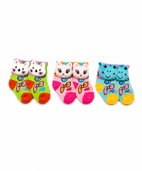 Cute Cartoon Animal Baby Kids Ankle Socks | Age 0-12 Months | Soft Cotton Anti-Slip Toddler Socks for Boys & Girls | Pack Of 3 Pairs Set Combo