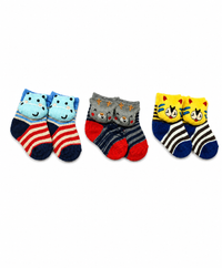 Cute Cartoon Animal Baby Kids Ankle Socks | Age 0-12 Months | Soft Cotton Anti-Slip Toddler Socks for Boys & Girls | Pack Of 3 Pairs Set Combo