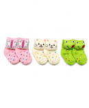 Cute Cartoon Animal Baby Kids Ankle Socks | Age 0-12 Months | Soft Cotton Anti-Slip Toddler Socks for Boys & Girls | Pack Of 3 Pairs Set Combo