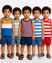Cotton Stripes Kids Sleeveless Tshirt (Pack of 5)