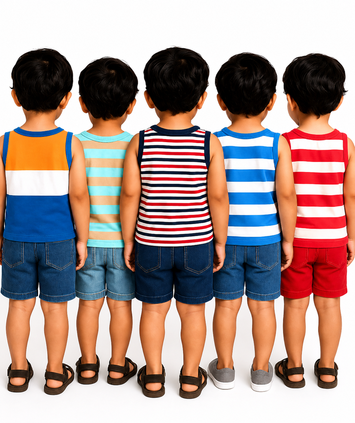 Cotton Stripes Kids Sleeveless Tshirt (Pack of 5)