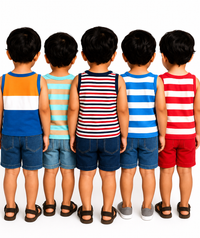 Cotton Stripes Kids Sleeveless Tshirt (Pack of 5)