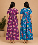 Maternity Feeding Maxi Dress | Nursing Friendly Nighty Style (Pack of 2 Pieces)