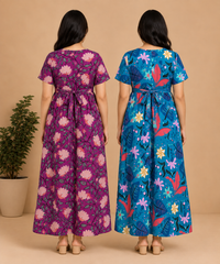 Maternity Feeding Maxi Dress | Nursing Friendly Nighty Style (Pack of 2 Pieces)