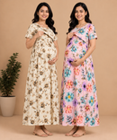 Maternity Feeding Maxi Dress | Nursing Friendly Nighty Style (Pack of 2 Pieces)