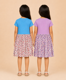 Girls Printed Half Sleeve Cotton Contrast Frock Dress | Floral Knee Length Casual Wear for Kids | Age - 5 to 10 Years | (Pack of 2)