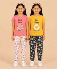 Girls Printed Cotton Night Suit Combo | Graphic Printed T-Shirts & Floral Night Pant | Age-2 to 6 Years | Pack Of 2 Sets