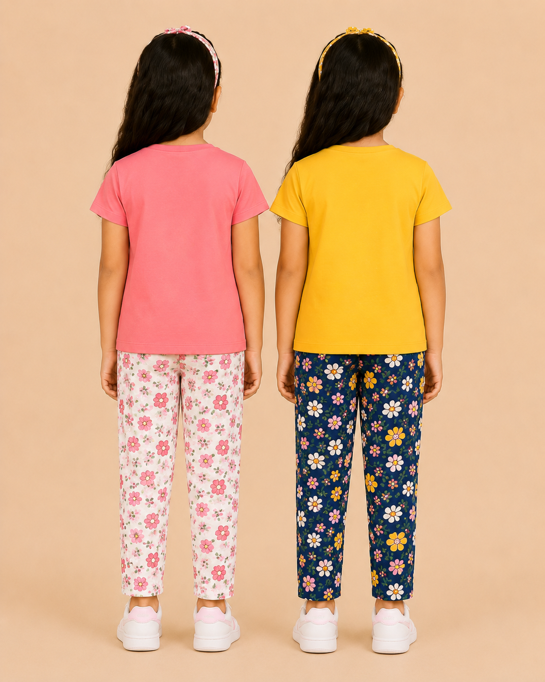 Girls Printed Cotton Night Suit Combo | Graphic Printed T-Shirts & Floral Night Pant | Age-2 to 6 Years | Pack Of 2 Sets