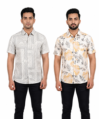 Men's Printed Casual Half Sleeve Shirt | Size - L,XL,2XL | Regular Fit Summer Resort Shirts for Men | Pack Of 2 Piece Combo