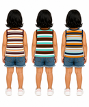 Cotton Stripes Girls Kids Sleeveless Tshirt (Pack of 3)