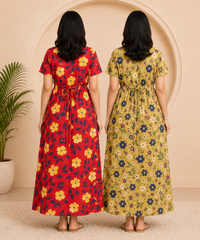 Maternity Feeding Maxi Dress | Nursing Friendly Nighty Style (Pack of 2 Pieces)