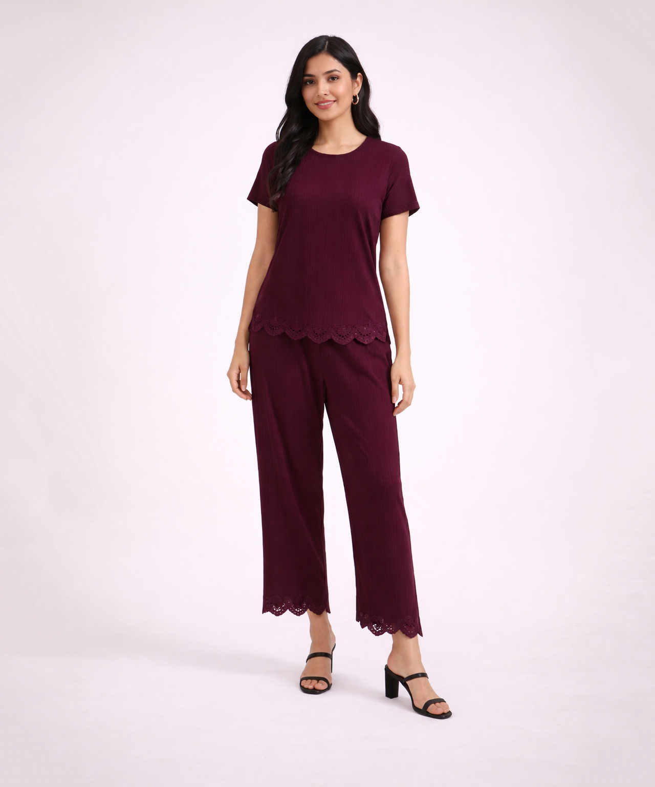 Women Top & Pyjama Pant Night Suit Co-ord Set | Grape