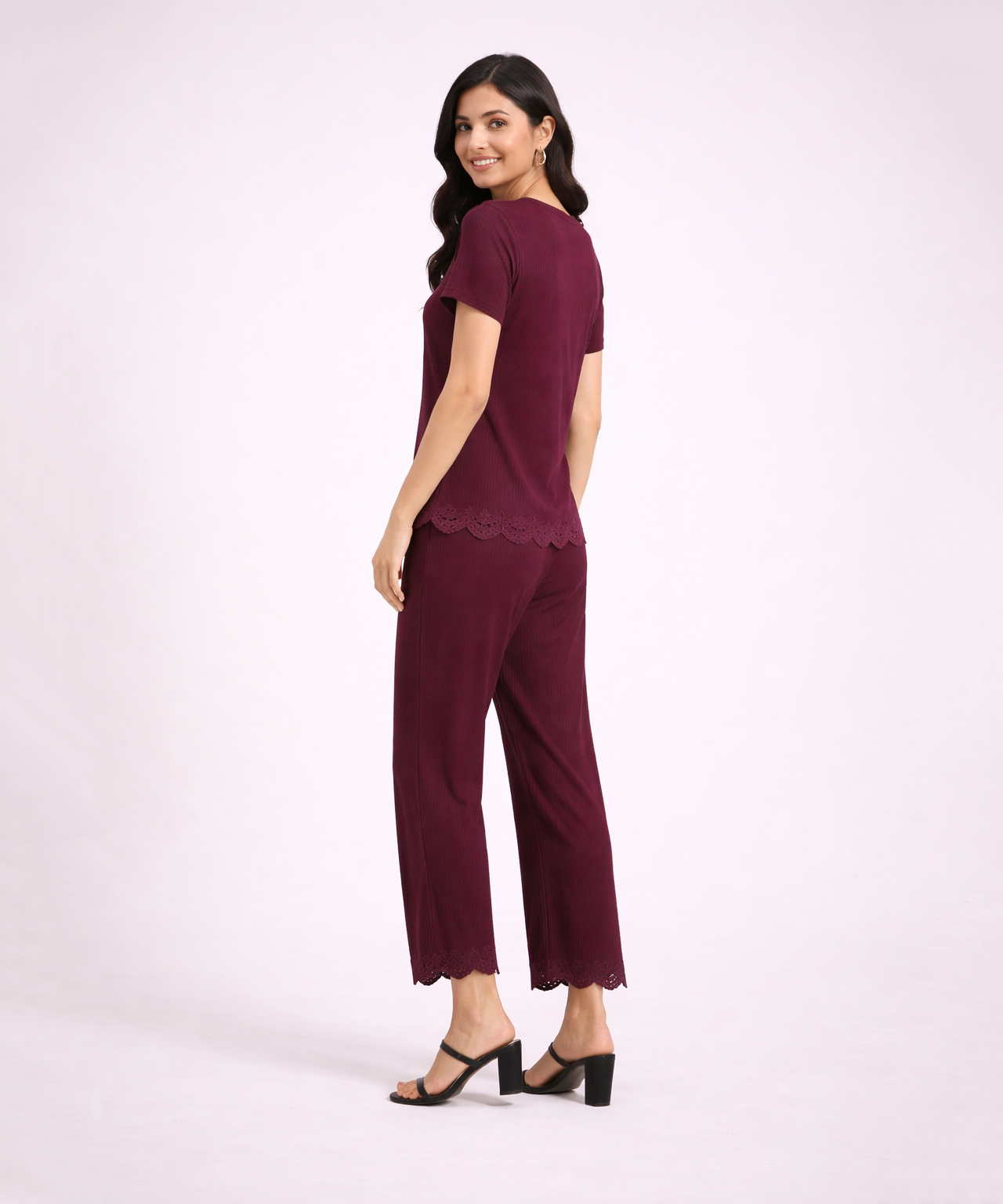 Women Top & Pyjama Pant Night Suit Co-ord Set | Grape