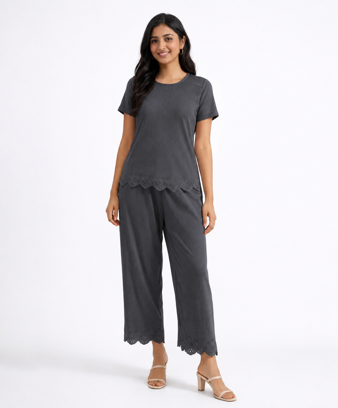 Women Top & Pyjama Pant Night Suit Co-ord Set | Grey Color