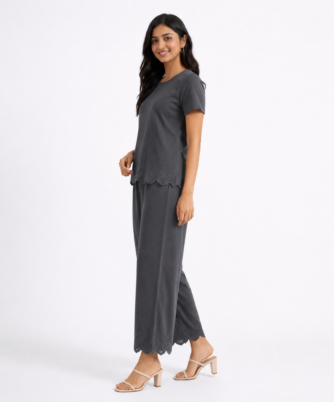 Women Top & Pyjama Pant Night Suit Co-ord Set | Grey Color