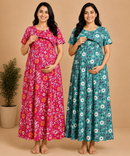Maternity Feeding Maxi Dress | Nursing Friendly Nighty Style (Pack of 2 Pieces)