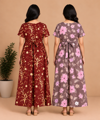 Maternity Feeding Maxi Dress | Nursing Friendly Nighty Style (Pack of 2 Pieces)