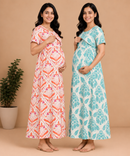Maternity Feeding Maxi Dress | Nursing Friendly Nighty Style (Pack of 2 Pieces)