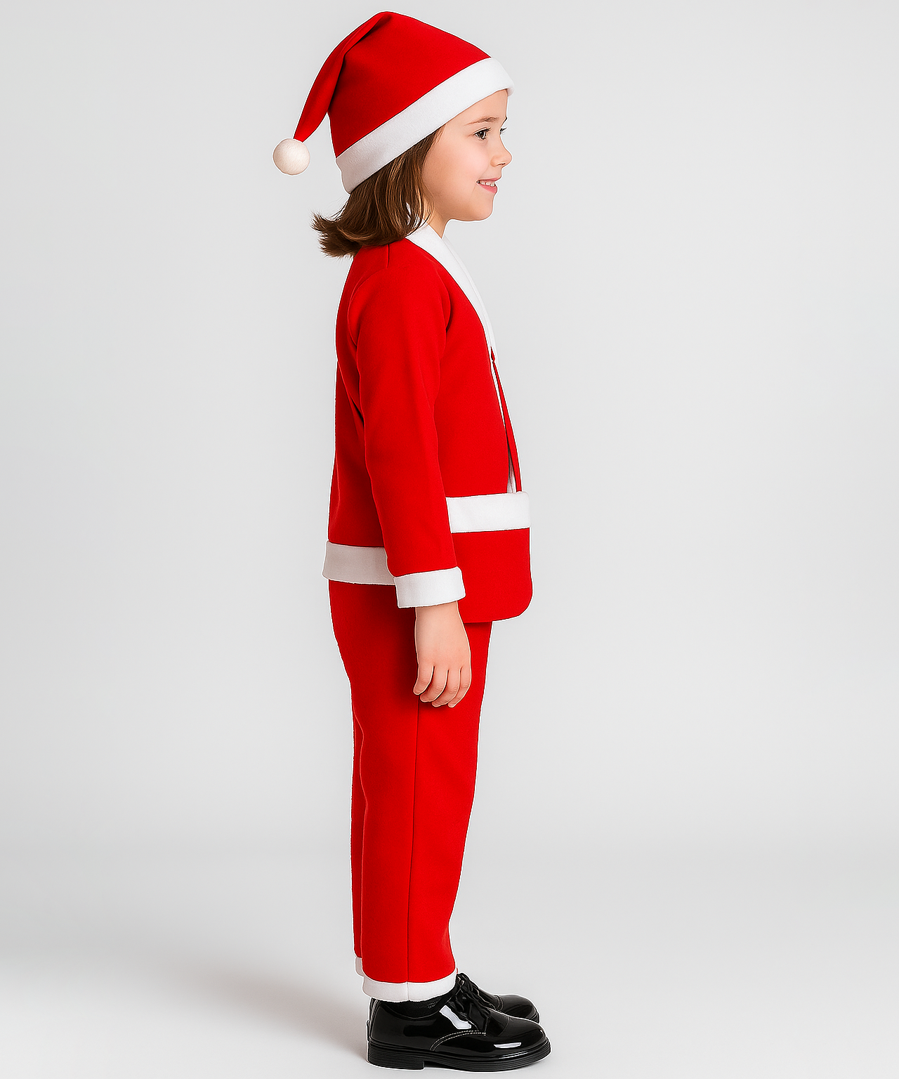 Christmas Santa Claus Kids Fancy Dress for Boys and Girls Unisex | Age 0 to 10 Years | Fleece Fabric | Plain Red Color & Border White Cuff
