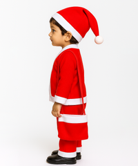 Christmas Santa Claus Kids Fancy Dress for Boys and Girls Unisex | Age 0 to 10 Years | Fleece Fabric | Plain Red Color & Border White Cuff