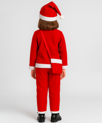 Christmas Santa Claus Kids Fancy Dress for Boys and Girls Unisex | Age 0 to 10 Years | Fleece Fabric | Plain Red Color & Border White Cuff