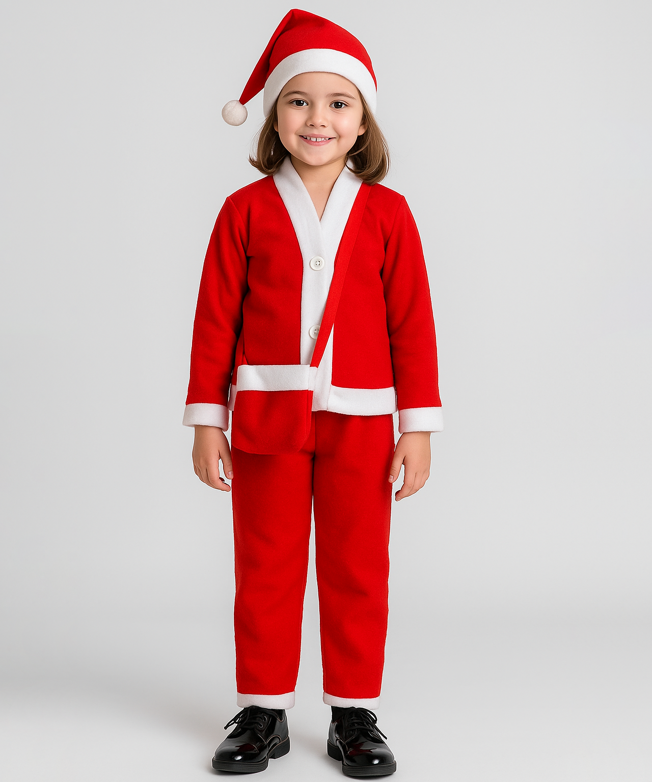 Christmas Santa Claus Kids Fancy Dress for Boys and Girls Unisex | Age 0 to 10 Years | Fleece Fabric | Plain Red Color & Border White Cuff