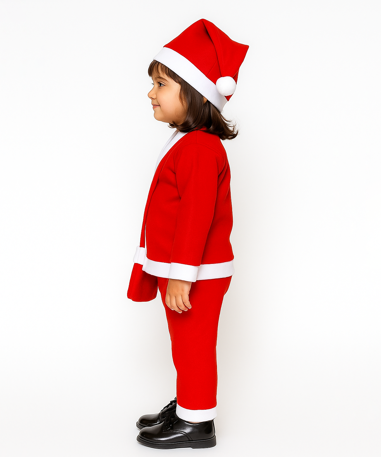 Christmas Santa Claus Kids Fancy Dress for Boys and Girls Unisex | Age 0 to 10 Years | Fleece Fabric | Plain Red Color & Border White Cuff
