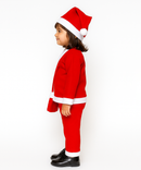 Christmas Santa Claus Kids Fancy Dress for Boys and Girls Unisex | Age 0 to 10 Years | Fleece Fabric | Plain Red Color & Border White Cuff